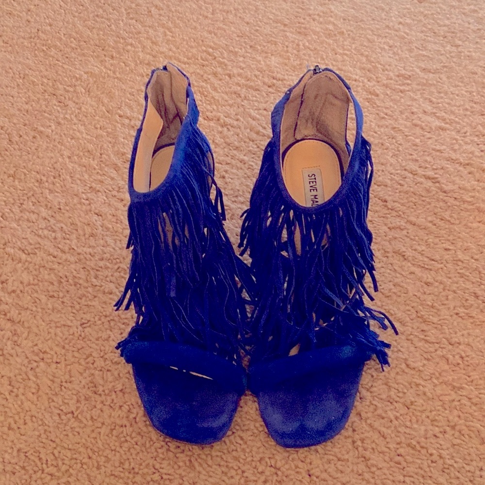 Steve Madden Fringe Blue Heel Sandals